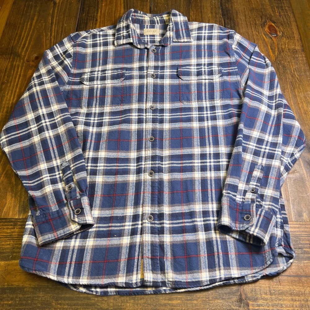 Jachs NY Mens Blue Plaid Flannel Button‎ Down Shirt Long Sleeve Size XL